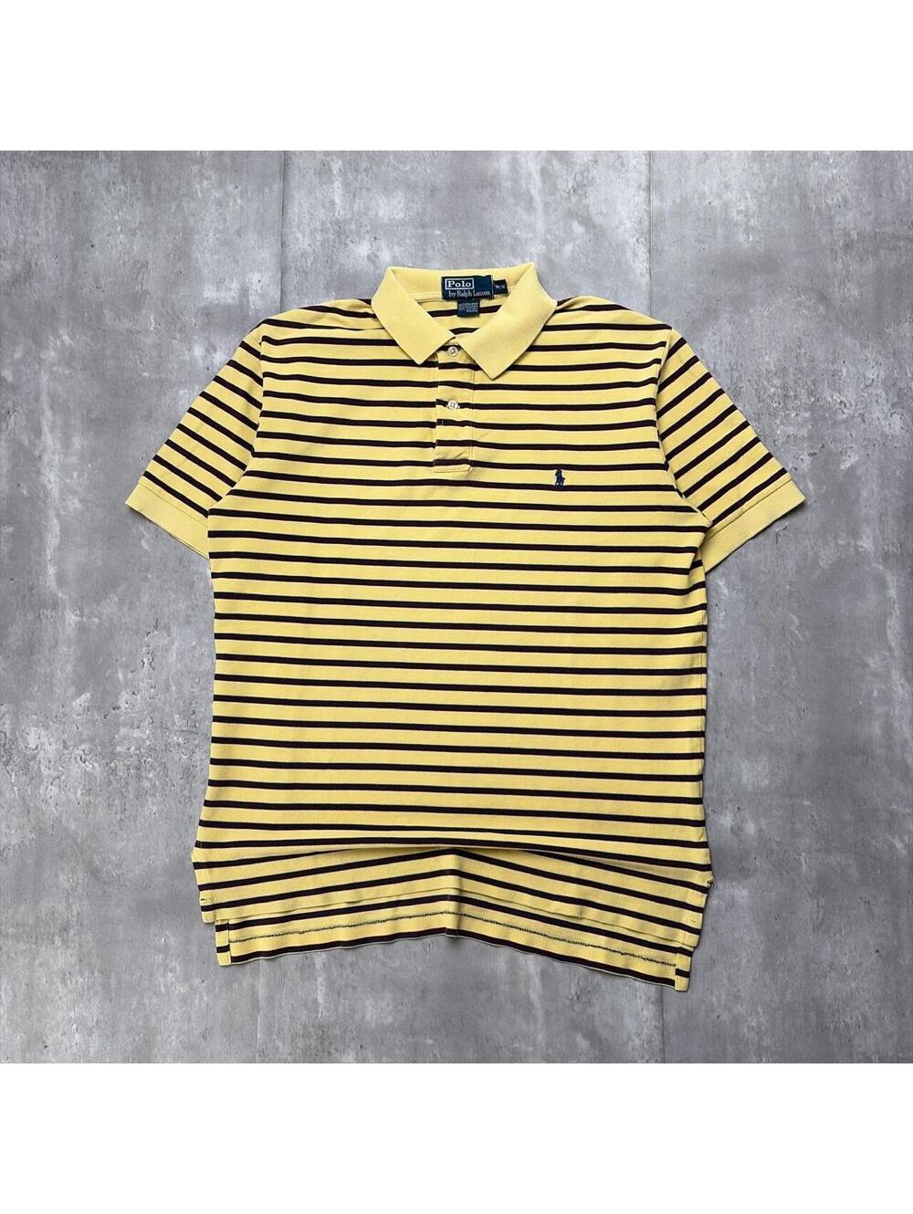Vintage 90’s Yellow Polo Ralph Lauren Grunge Skater Striped Polo Shirt